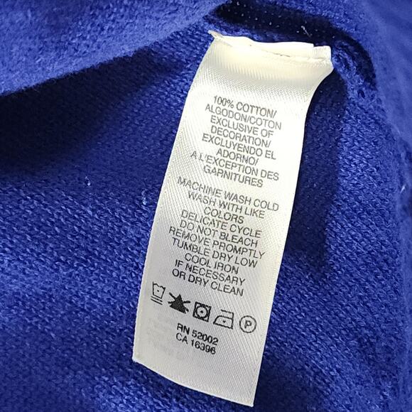 DKNY Sweater Womens M Blue 3 Button up Cardigan Embellished Detail Cotton Preppy - Picture 6 of 11